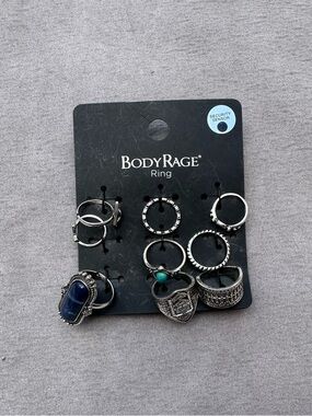 BodyRage Silver Tone Ring Set with Blue and Turquoise Accents